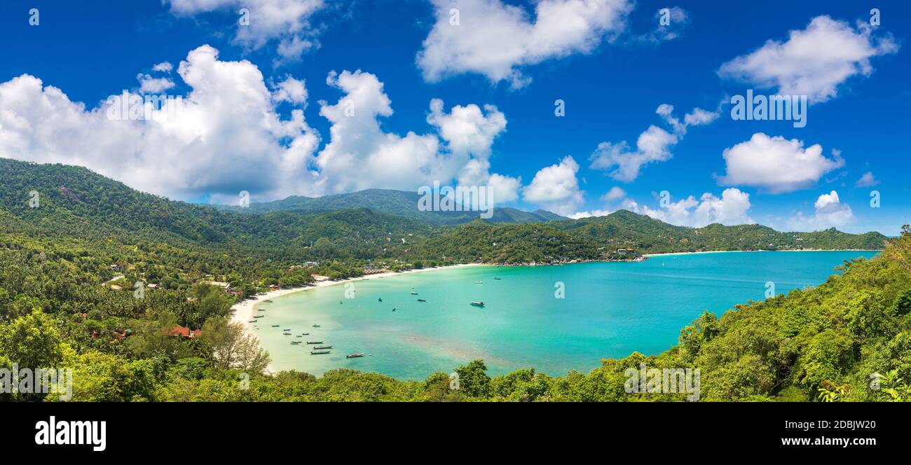 Panorama of Ao Thong Nai Pan Noi beach on Koh Phangan island, Thailand in a summer day Stock
