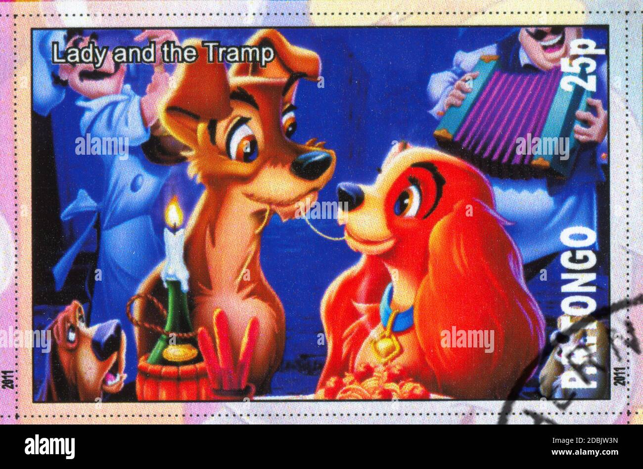 TONGO - CIRCA 2011: stamp printed by Tongo, shows Walt Disney cartoon character, Lady and the Tramp, circa 2011 Stock Photo