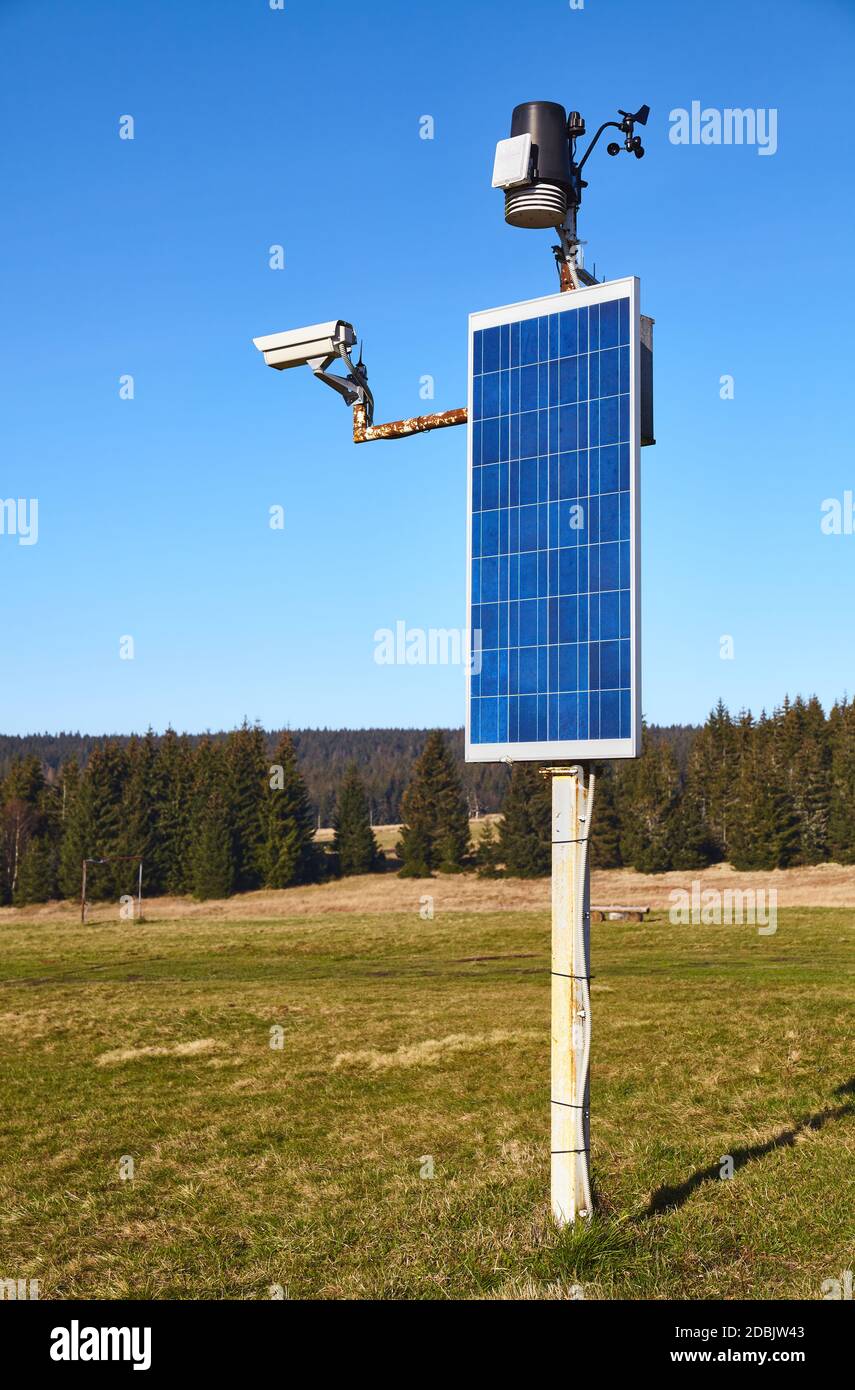 Solar powered weather station and CCTV camera in remote rural