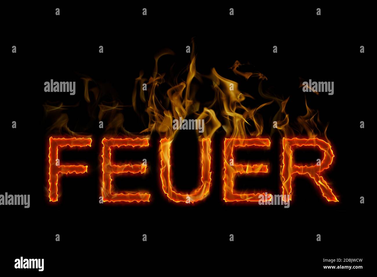 Fire lettering in german burning on fire Stock Photo