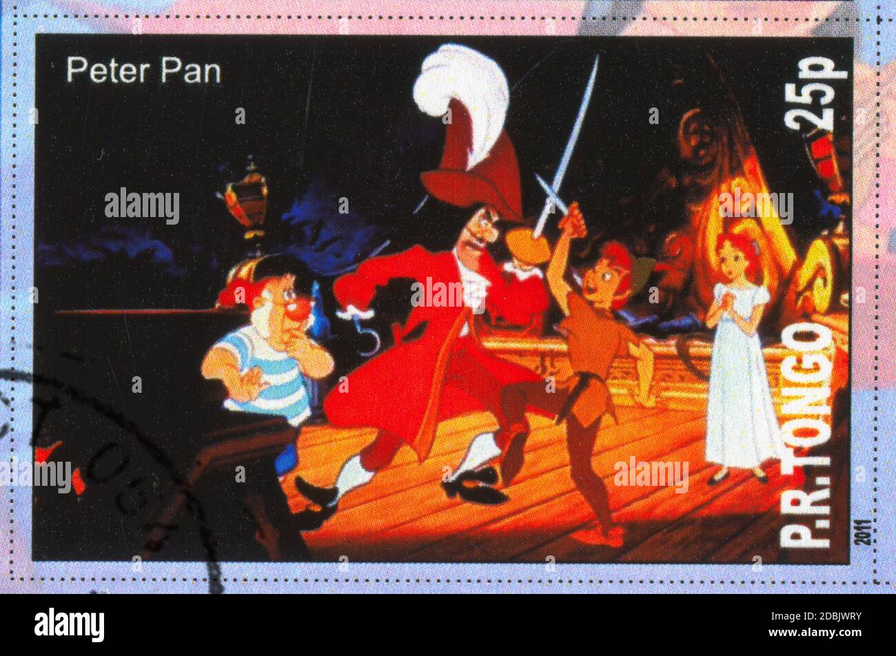 TONGO - CIRCA 2011: stamp printed by Tongo, shows Walt Disney cartoon character, Peter Pan, circa 2011 Stock Photo