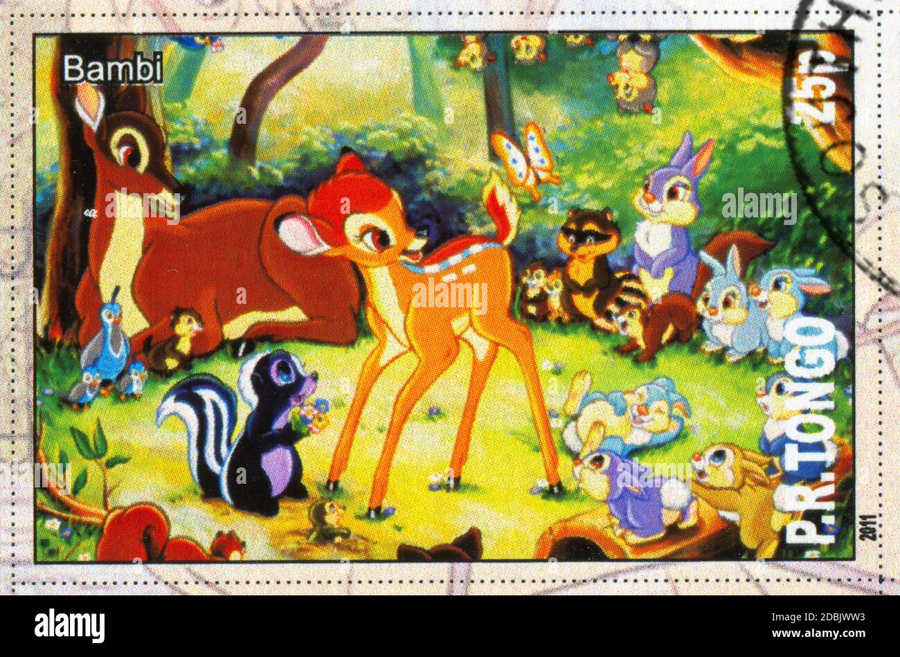 TONGO - CIRCA 2011: stamp printed by Tongo, shows Walt Disney cartoon character, Bambi, circa 2011 Stock Photo