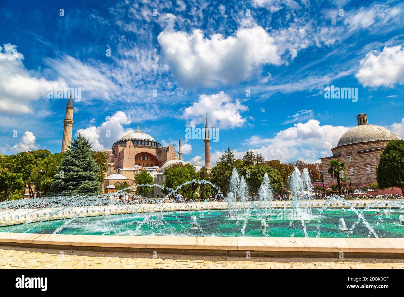 Hagia Sophia and fountain in Istanbul, Turkey in a beautiful summer day ...