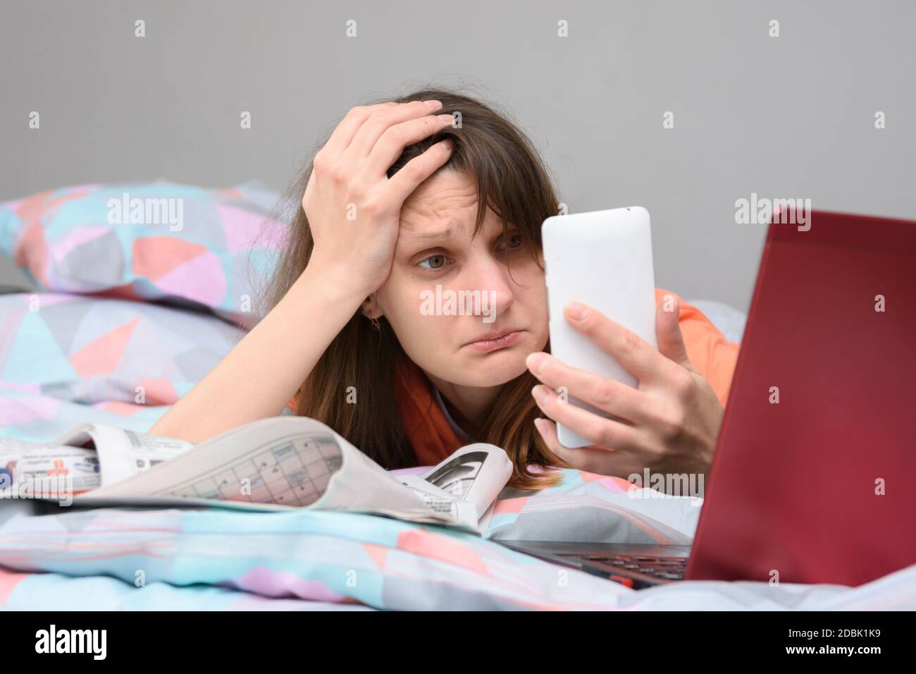 The girl was rudely denied employment by phone Stock Photo