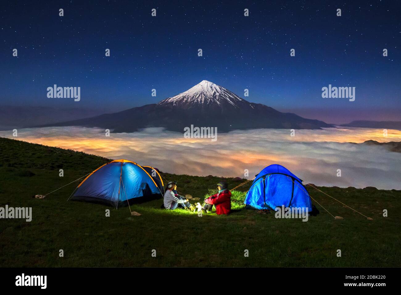 Mount Damavand, a potentially active volcano, is a stratovolcano which is the highest peak in Iran and the highest volcano in Asia. Stock Photo