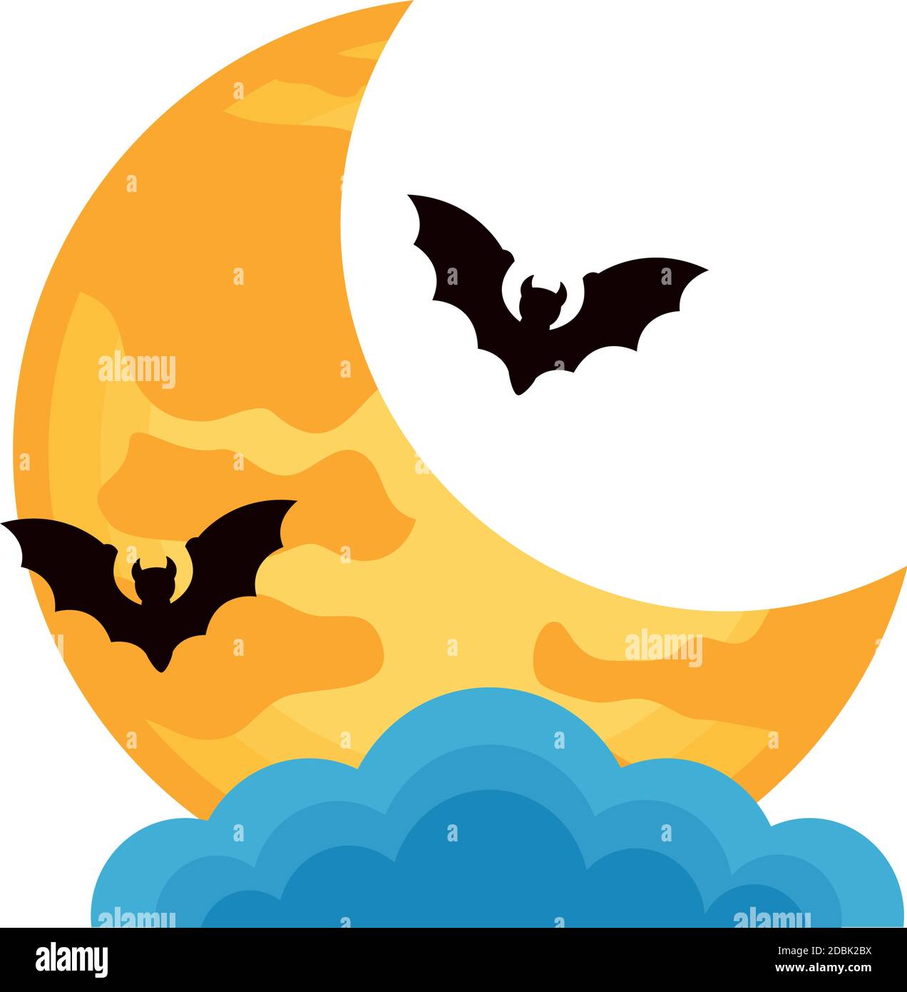 halloween bats flying with moon crescent and clouds vector illustration ...