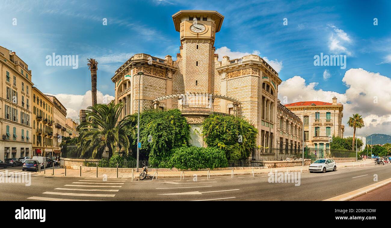 The beautiful architecture of Lycee Massena, iconic building in the city centre of Nice, Cote d'Azur, France Stock Photo