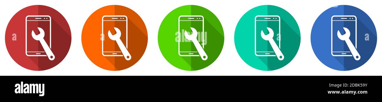 Mobile phone, smartphone service vector icon set, red, blue, green and ...