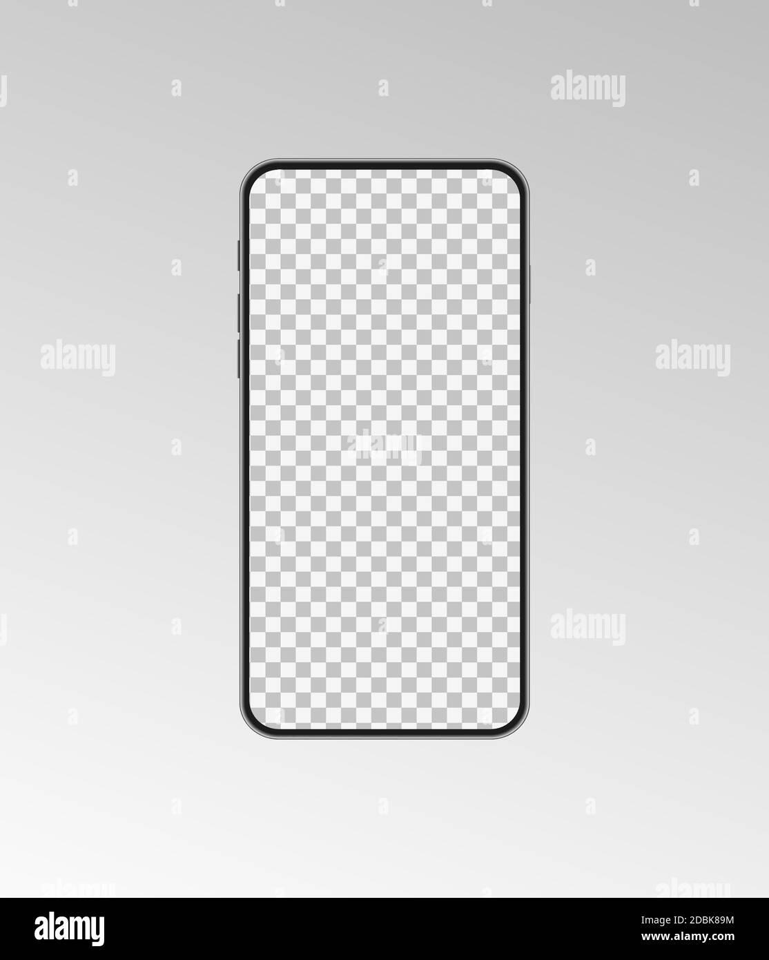 Phone mock up on grey background. Modern smartphone template with transparent background for social media, UI, poster, devices presentation. Vector Stock Vector