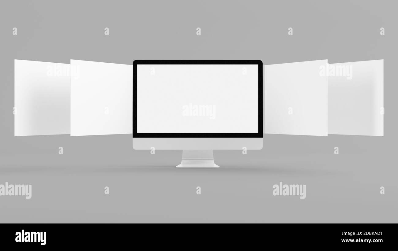 Computer screens floating 3d renderign mock up Stock Photo Alamy