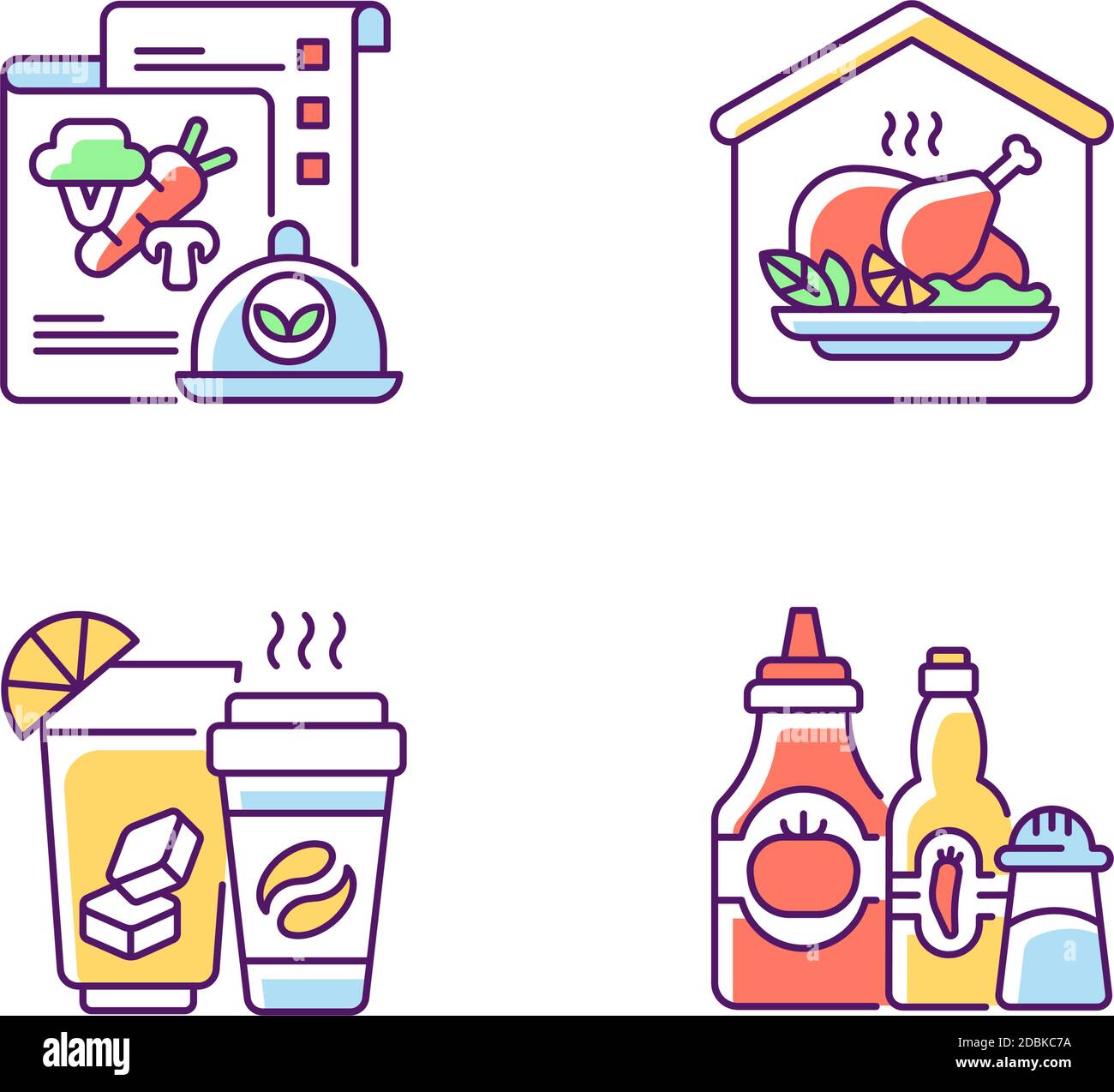 Online restaurant delivery RGB color icons set Stock Vector Image & Art ...