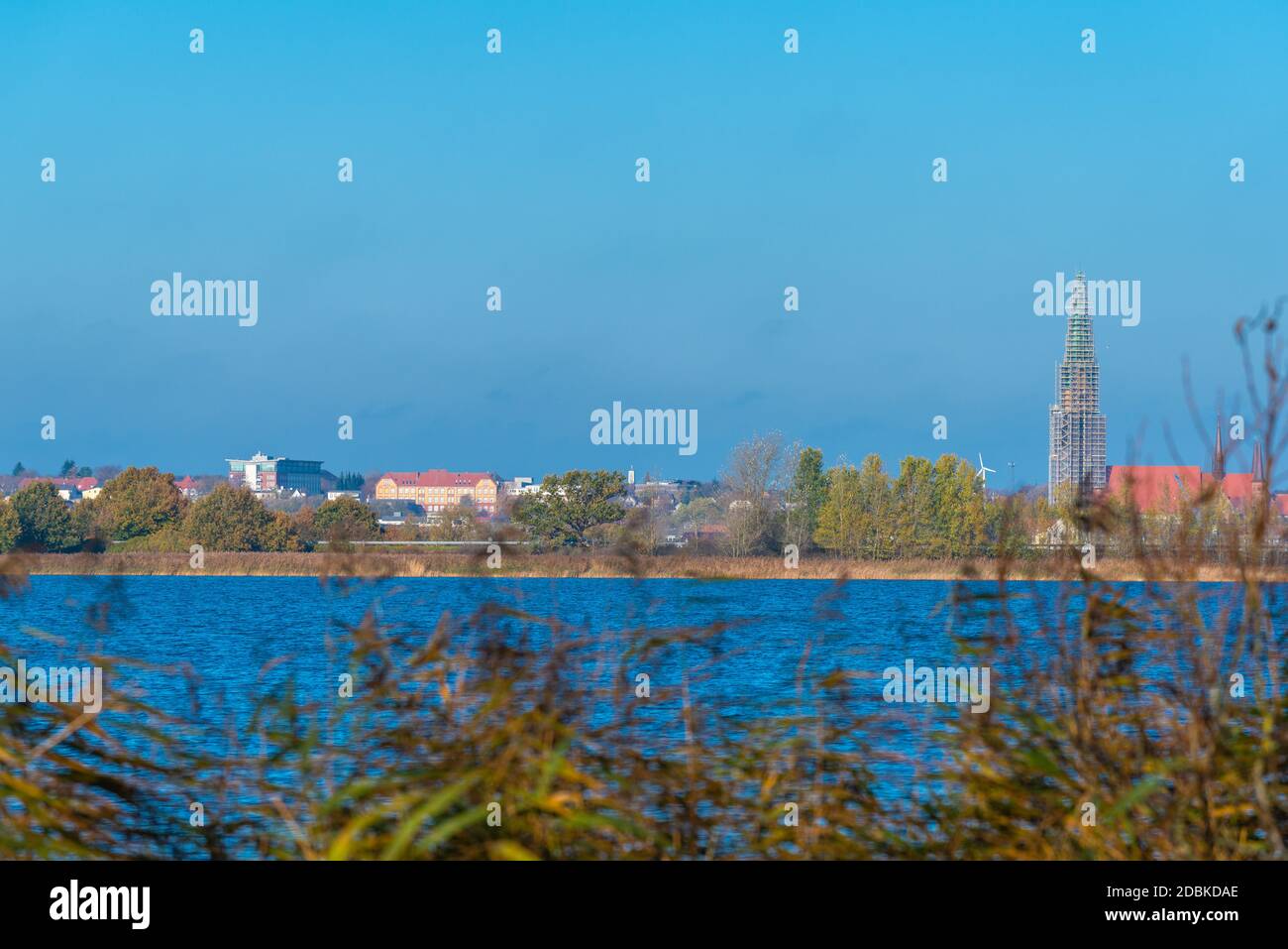 Lake Haddebyer Noor with the historic town of Schleswig, Schleswig-Holstein, North Germany, Central Europe Stock Photo