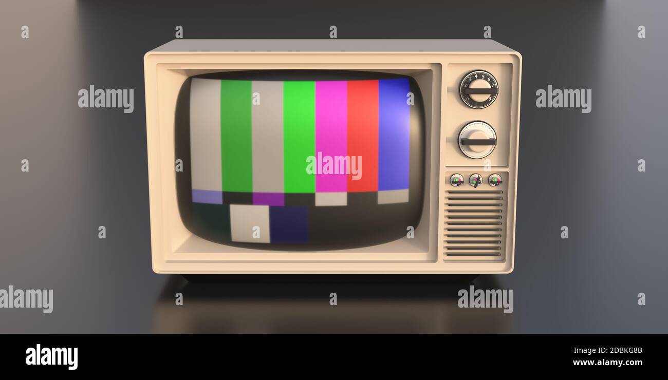 TV retro, old vintage television no signal screen against black color background, 50s nostalgia, television tuning concept. 3d illustration Stock Photo