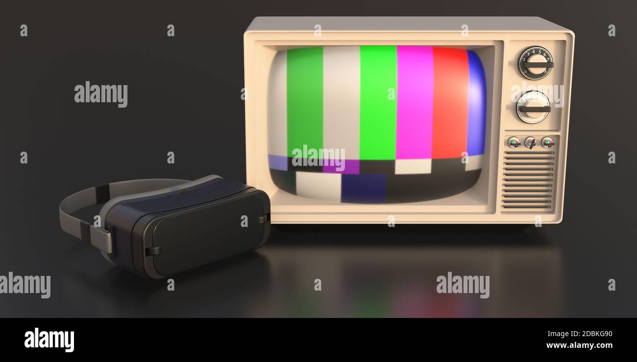VR glasses and tv, Virtual reality headset and vintage television set