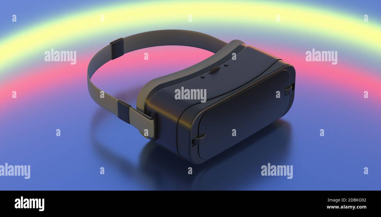 VR glasses, Virtual reality headset on colorful futuristic lights ...