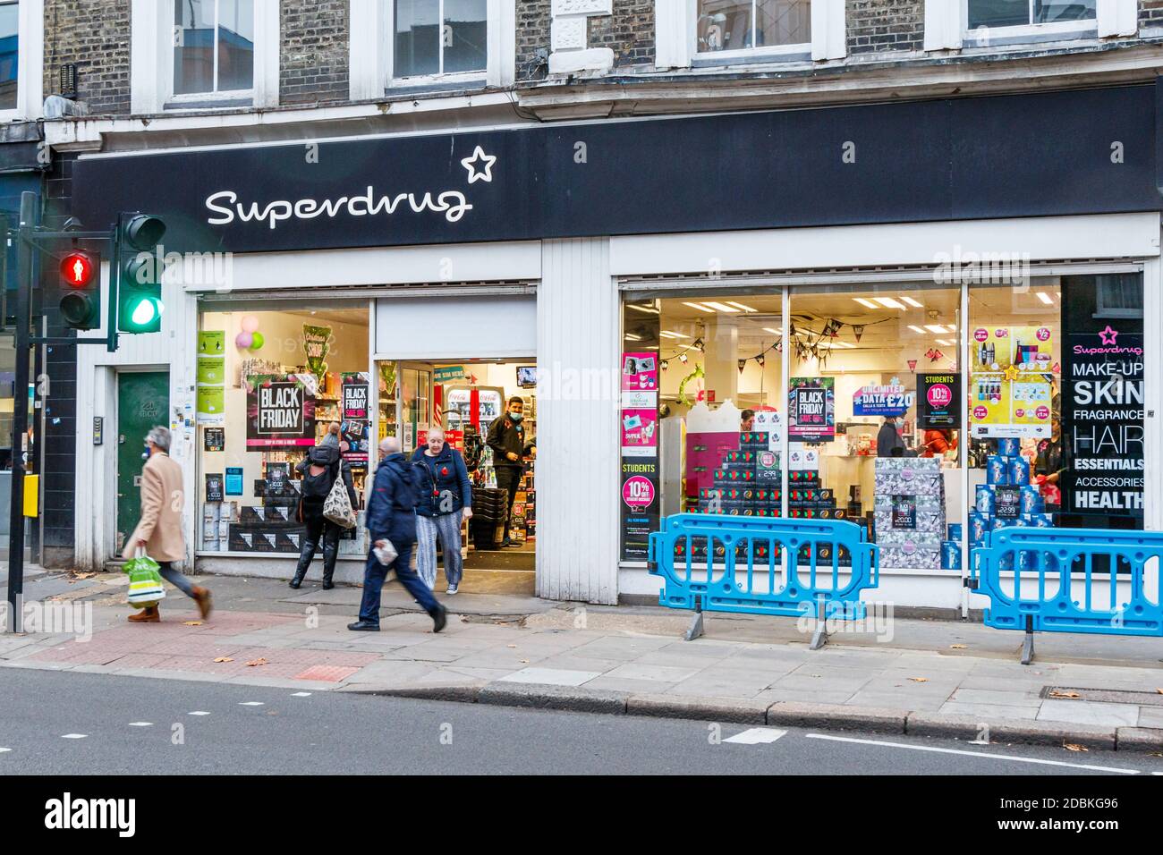 Superdrug, open for essential items during the second coronavirus pandemic lockdown, Kentish Town, London, UK Stock Photo