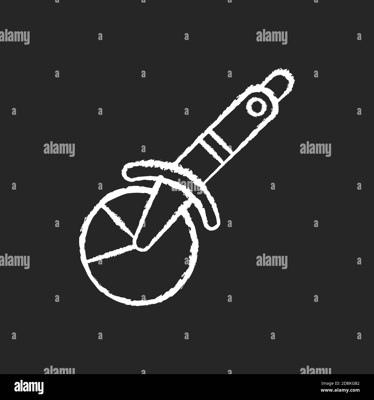 Pizza cutter chalk white icon on black background Stock Vector
