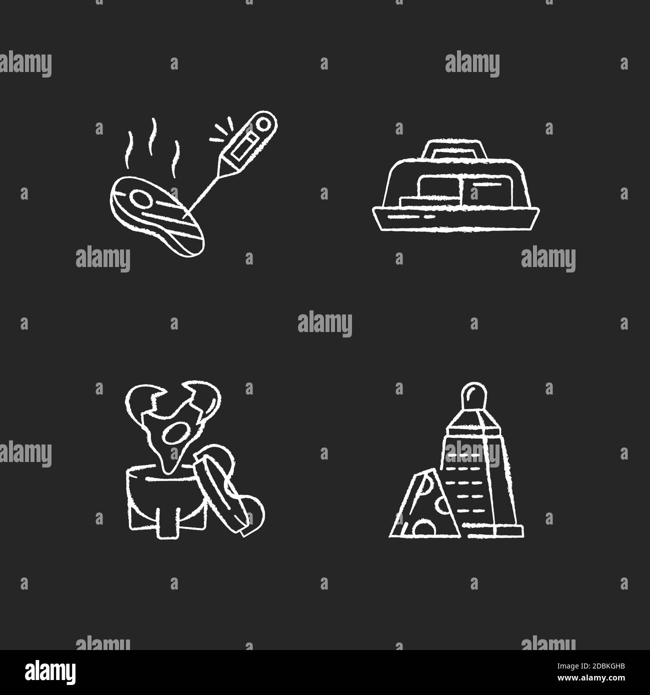 Kitchen appliance chalk white icons set on black background Stock Vector