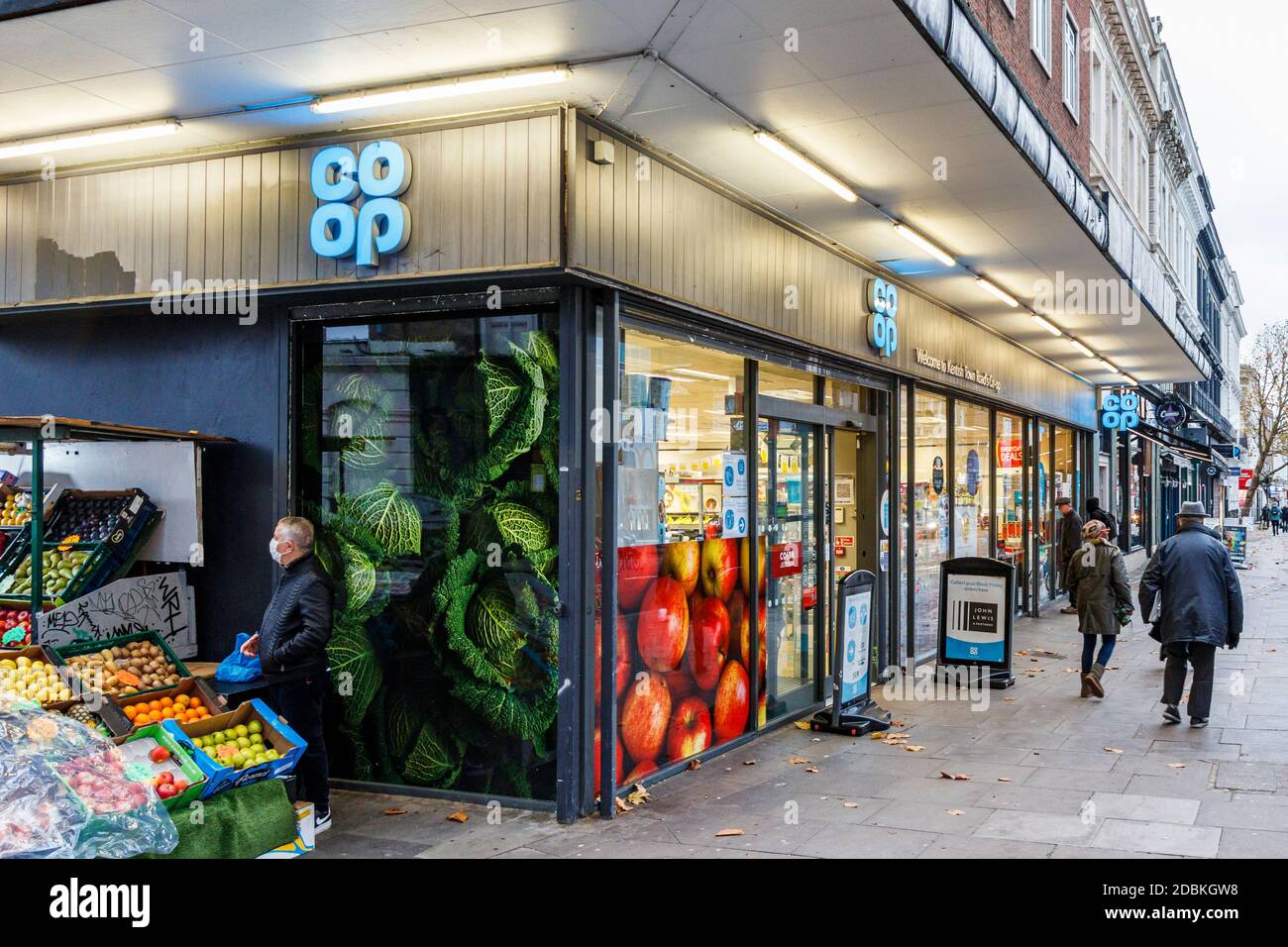 Co-Op supermarket, open during the second coronavirus pandemic lockdown, Kentish Town, London, UK Stock Photo