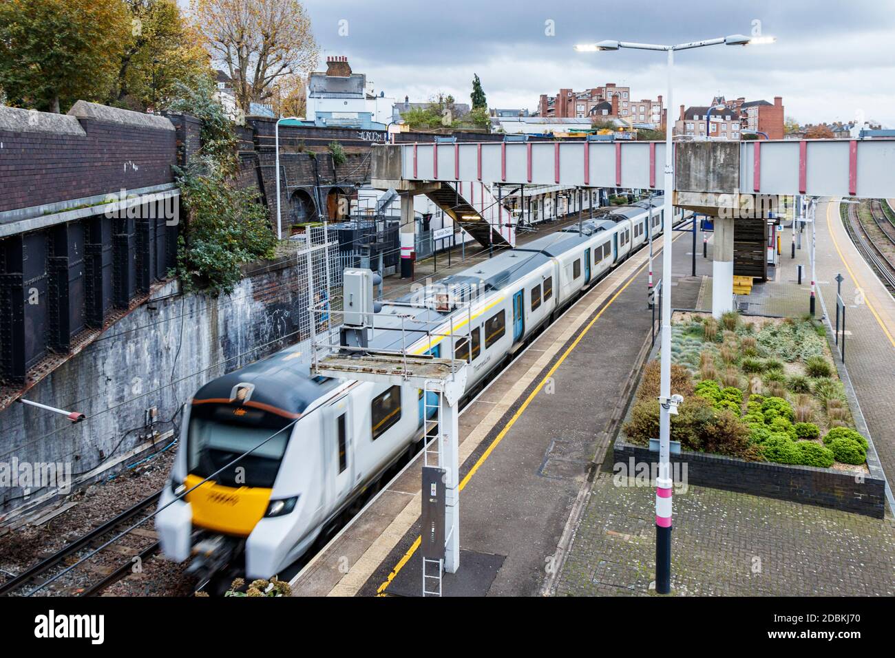 A Thameslink train passing through Kentish Town overground station, London, UK Stock Photo