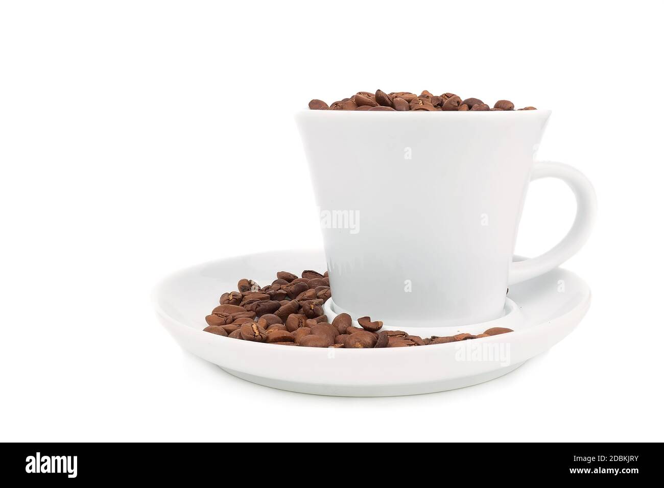 Coffee Cup and coffee beans on a white background Stock Photo - Alamy