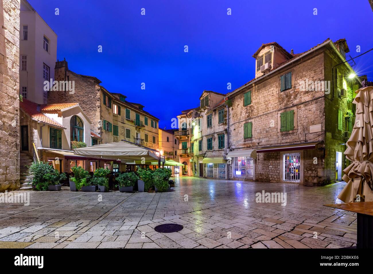 Empty Night Fruit square in the Diocletian Palace section of Medieval Old town of Split, Croatia Stock Photo