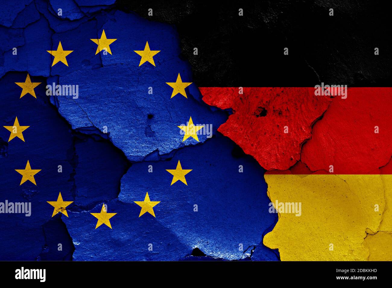 flags of EU and Germany painted on cracked wall Stock Photo - Alamy