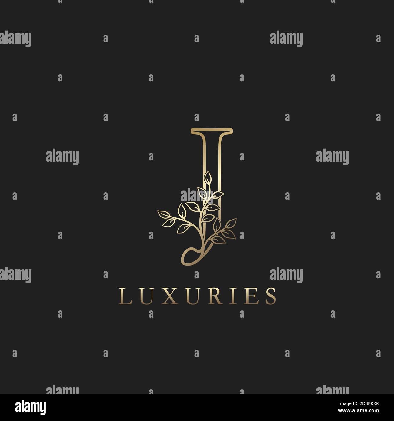 Gold luxury Floral Leaf Initial Letter J Logo Concept Outline Monogram ...