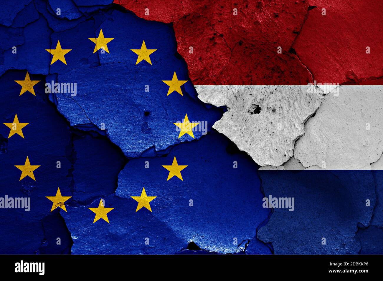 flags of EU and Netherlands painted on cracked wall Stock Photo - Alamy