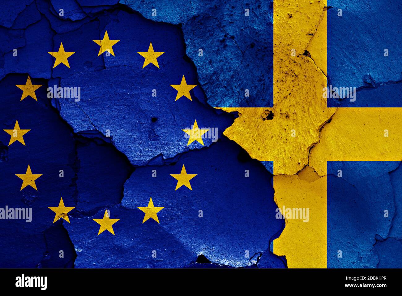 flags of EU and Sweden painted on cracked wall Stock Photo - Alamy