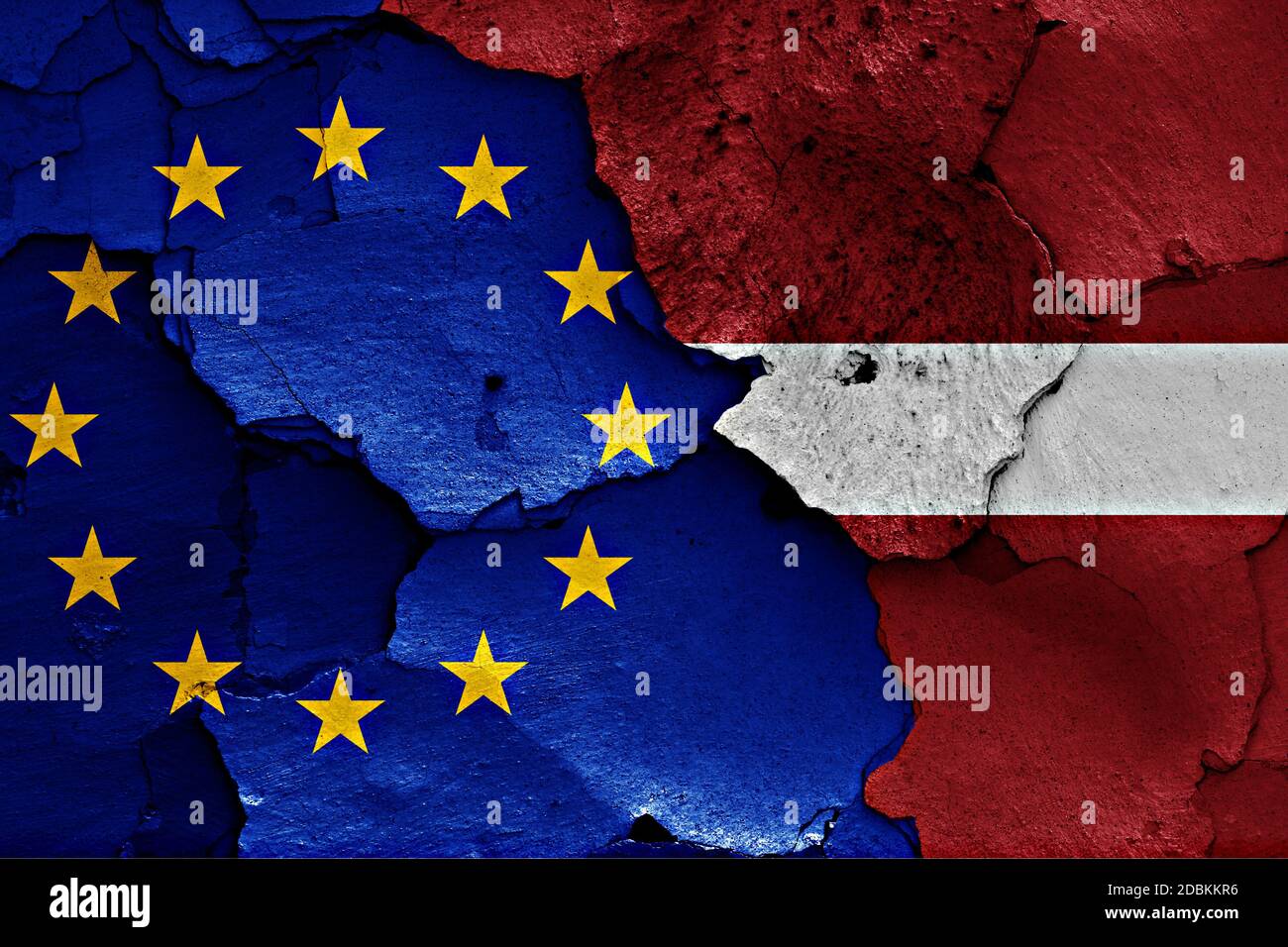 flags of EU and Latvia painted on cracked wall Stock Photo - Alamy
