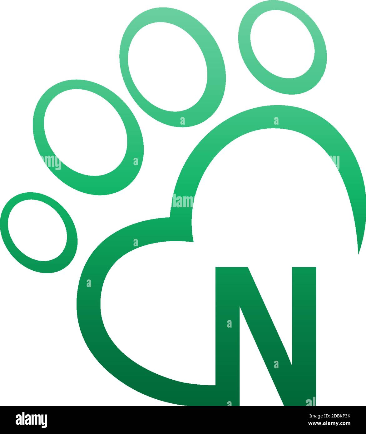 Letter N icon on paw prints logo design Stock Vector