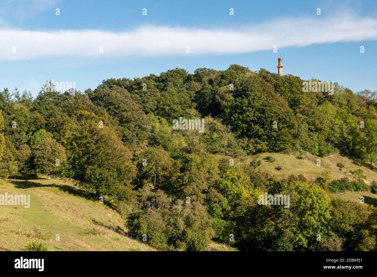 Landscape photo of the Admiral Hood Monument on the Polden Way footpath in Compton Dundon in Somerset Stock Photo