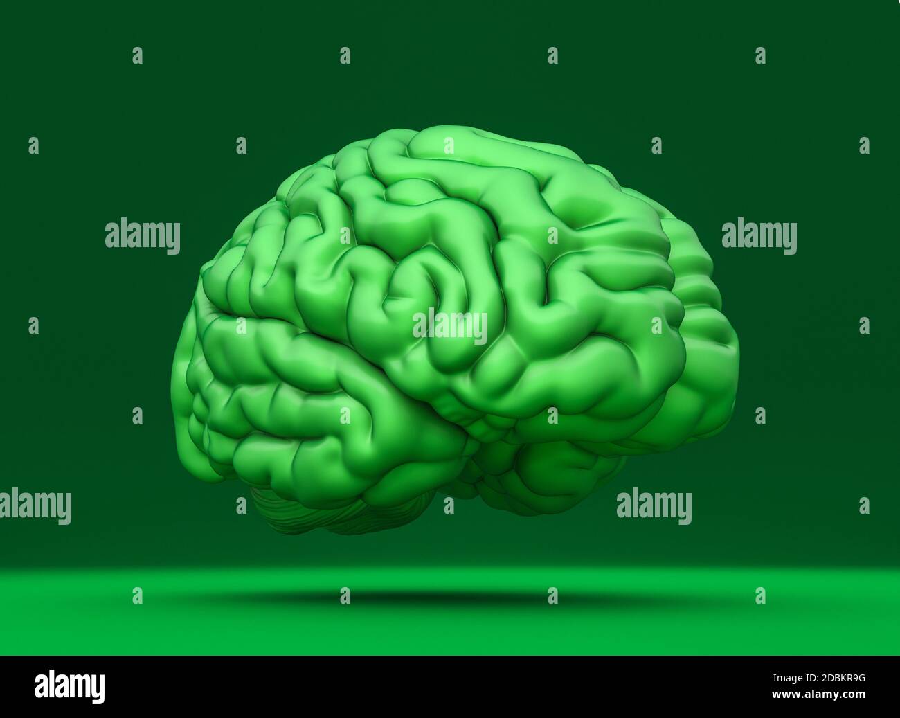 green brain on monochrome background. Ecological thinking concept. 3d ...