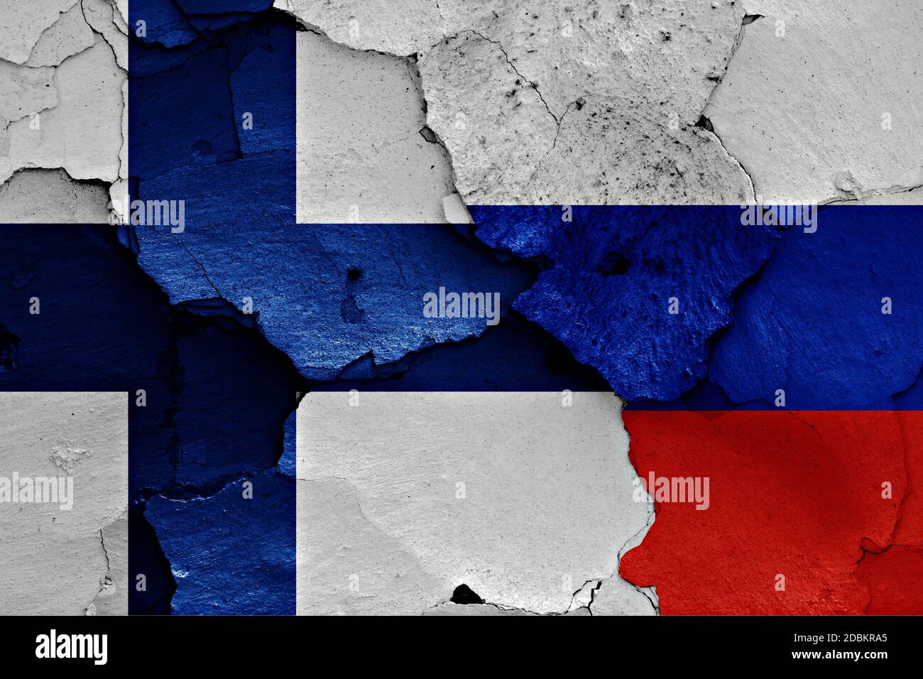 flags of Finland and Russia painted on cracked wall Stock Photo - Alamy