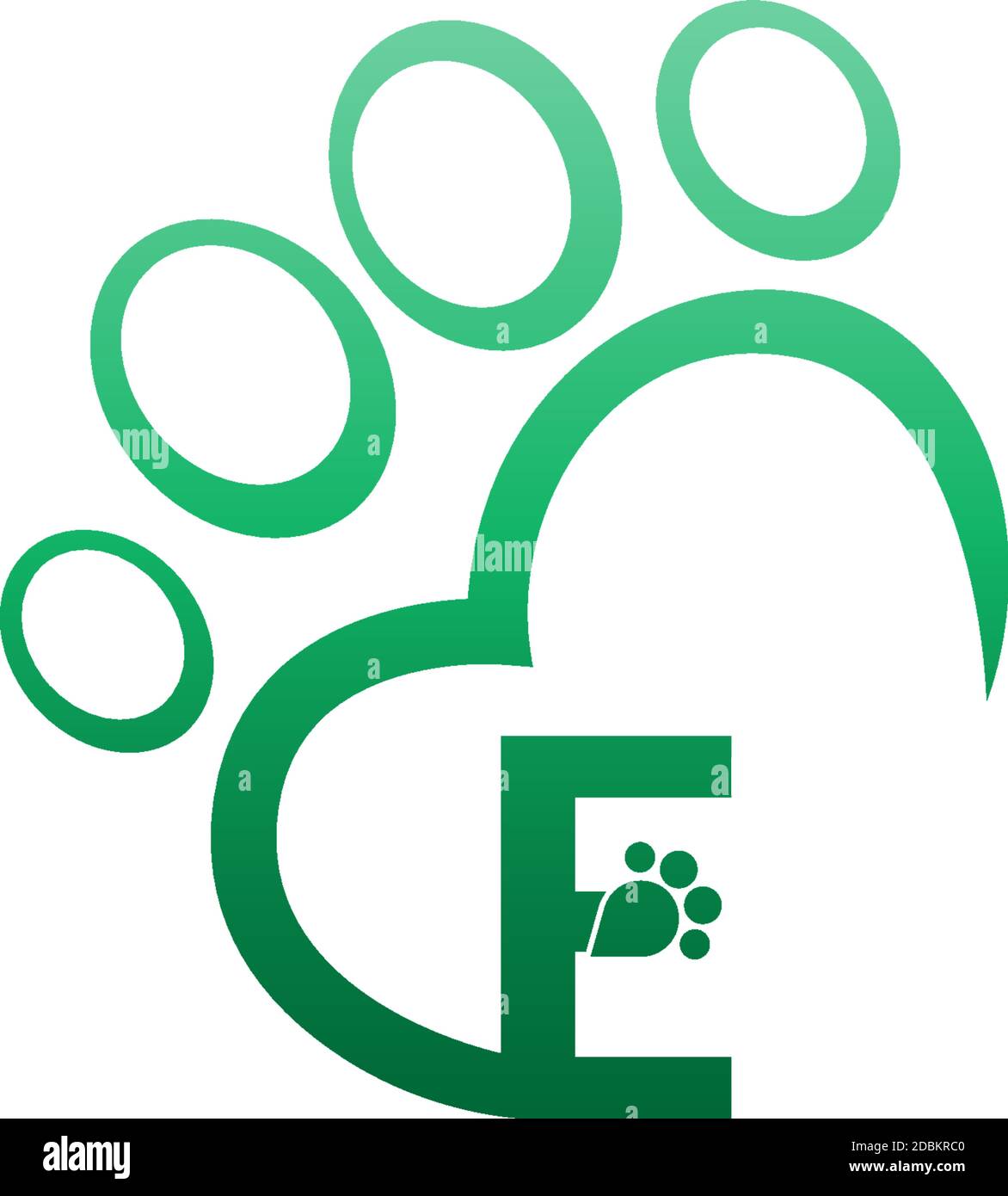 Letter E  icon on paw prints logo design Stock Vector