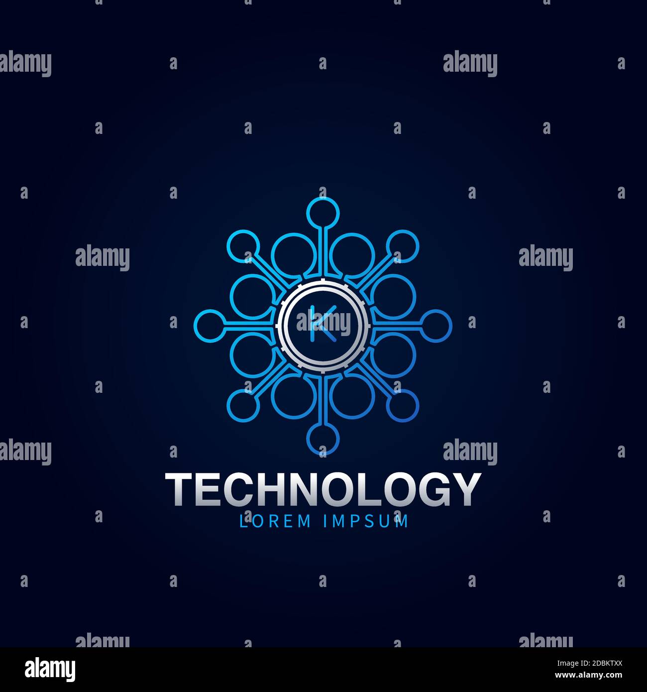 Letter K initial logotype, Digital abstract Technology Science dot molecule vector logo design Stock Vector