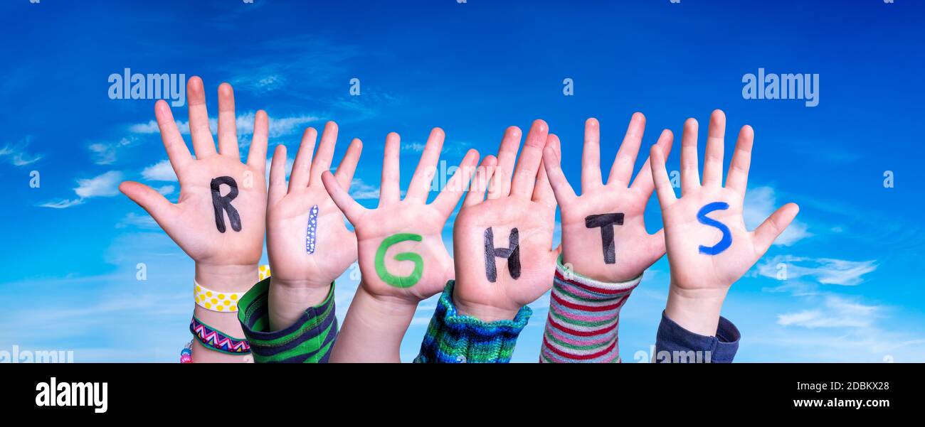 Children Hands Building Colorful English Word Rights. Blue Sky As ...