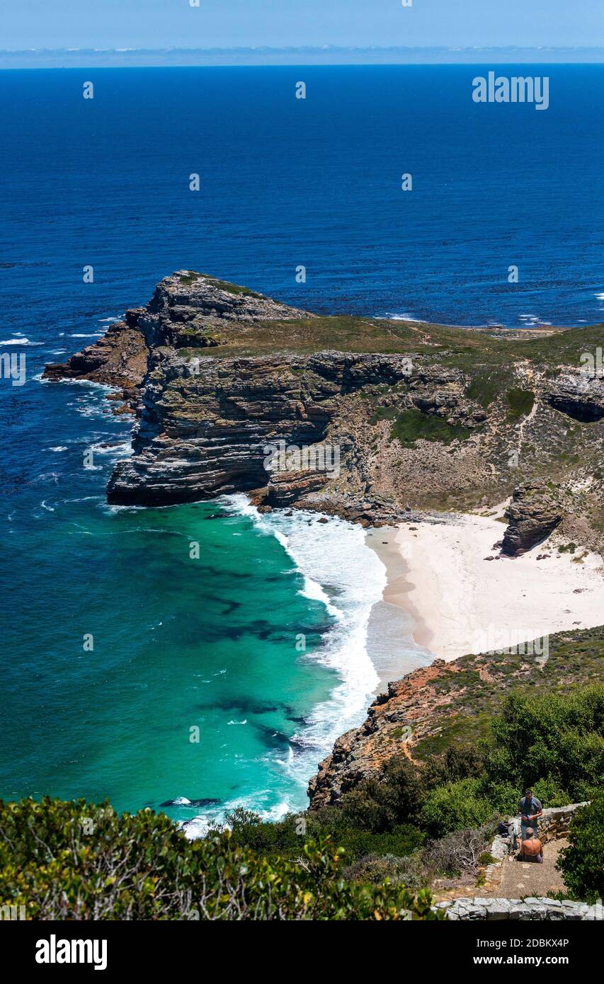 The Cape of Good Hope looking towards the west, from the coastal cliffs above Cape Point, overlooking Dias beach and the South Atlantic Ocean Stock Photo