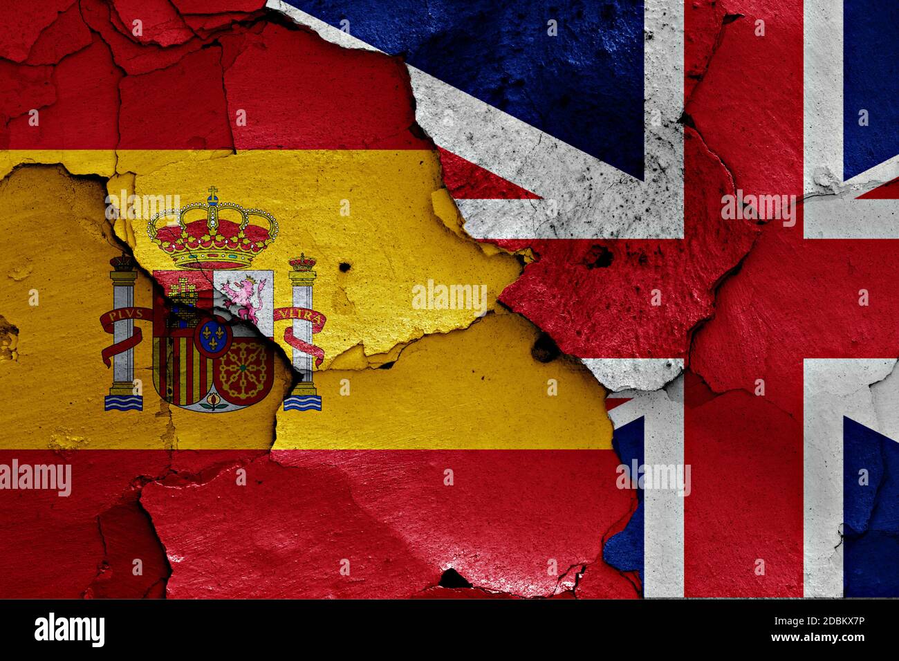 flags of Spain and UK painted on cracked wall Stock Photo - Alamy