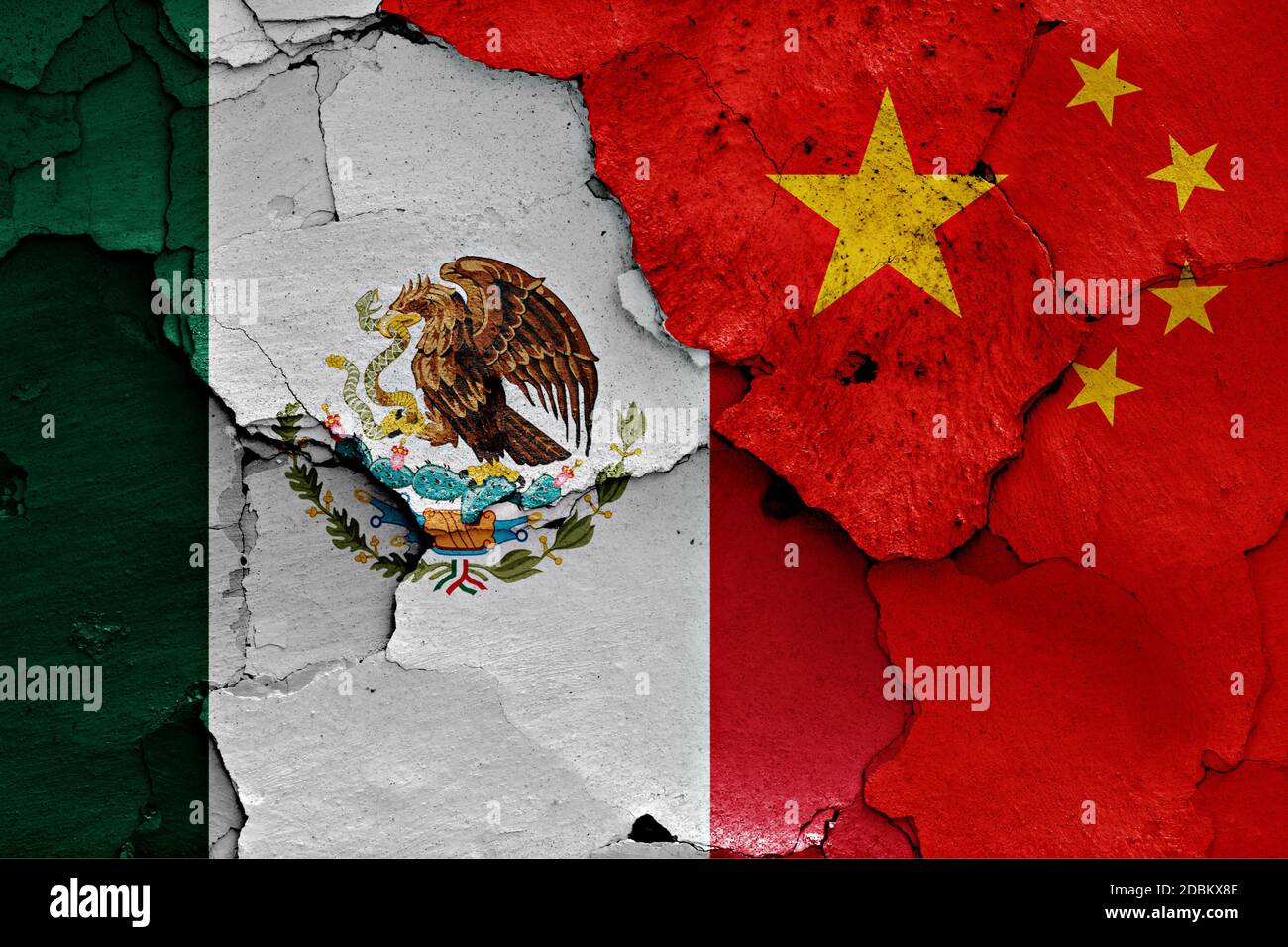 flags of Mexico and China painted on cracked wall Stock Photo - Alamy