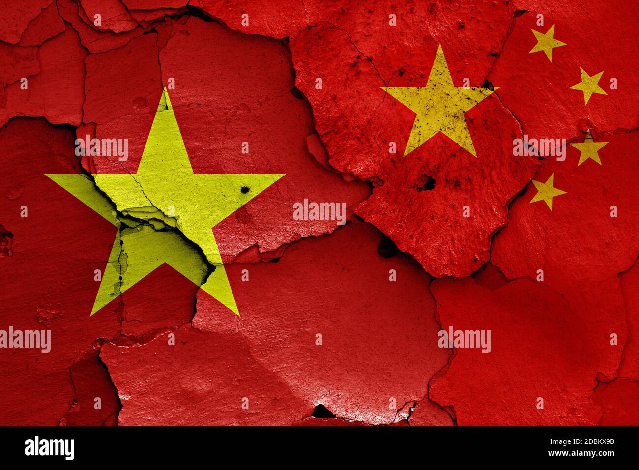 flags of Vietnam and China painted on cracked wall Stock Photo - Alamy