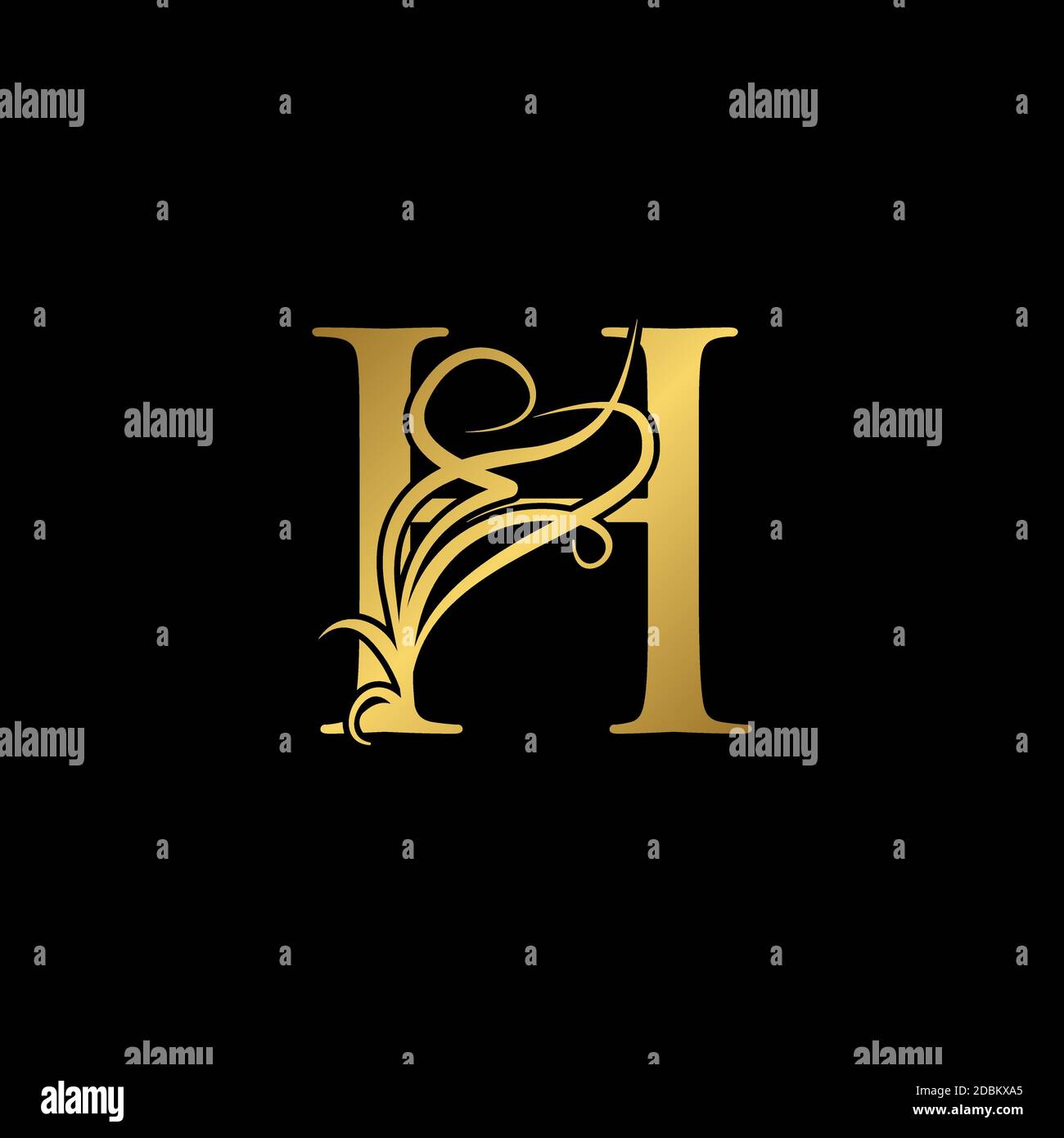 Gold luxury Initial H letter logo icon concept monogram ornate vector ...