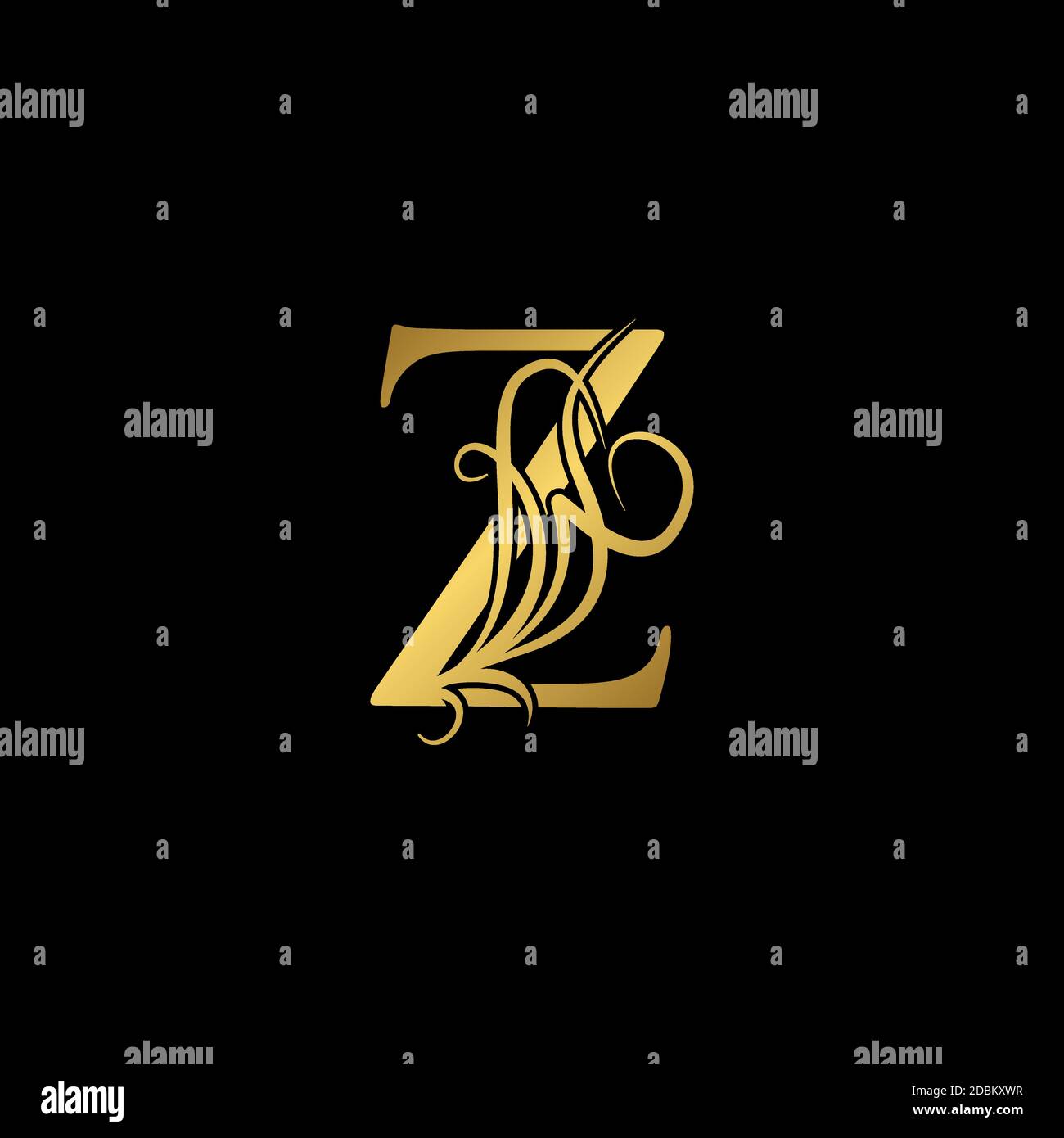 Gold luxury Initial Z letter logo icon concept monogram ornate vector ...