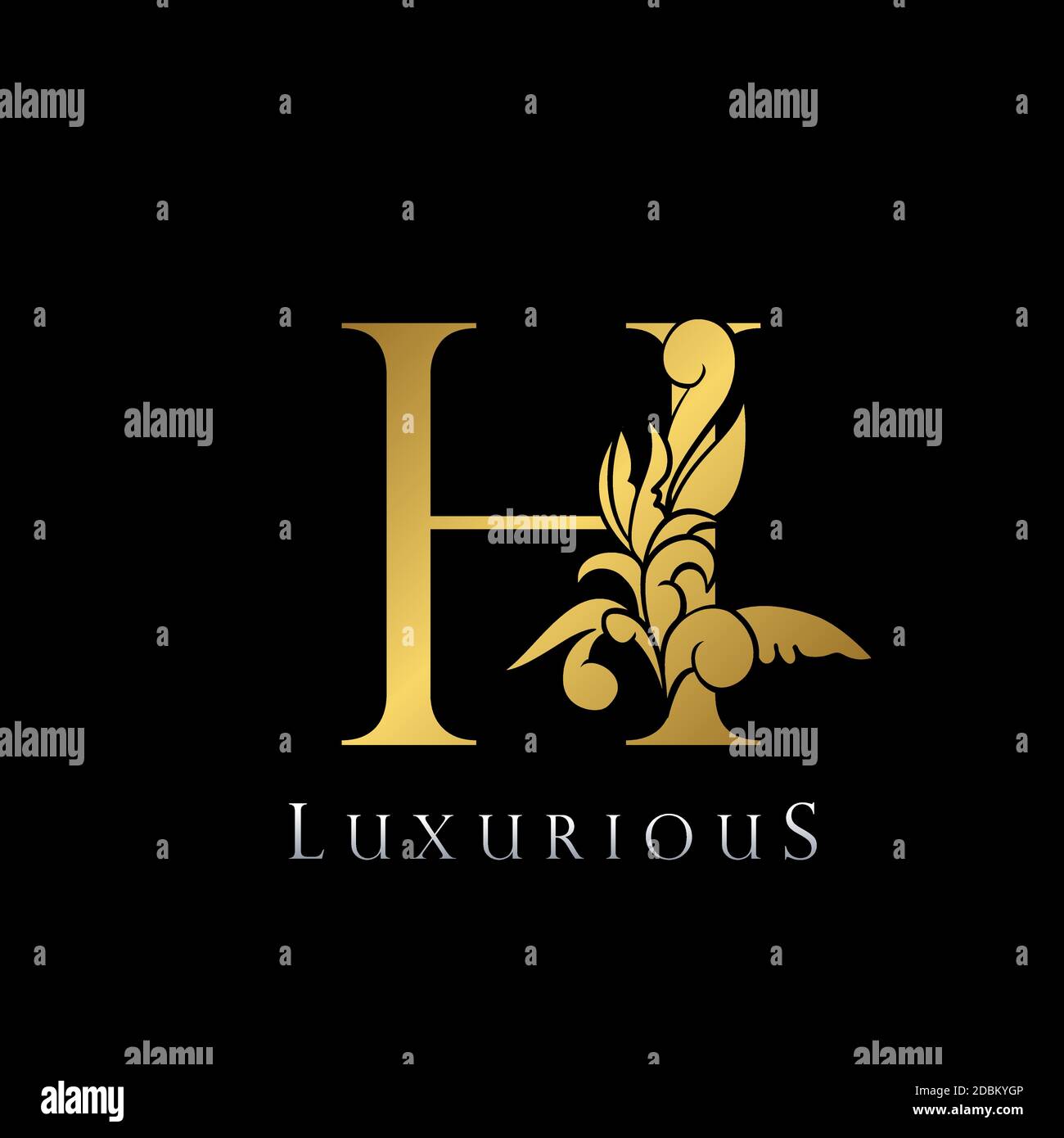 Golden Letter H Luxury Logo Icon, Vintage Deco H Letter Gold Color ...