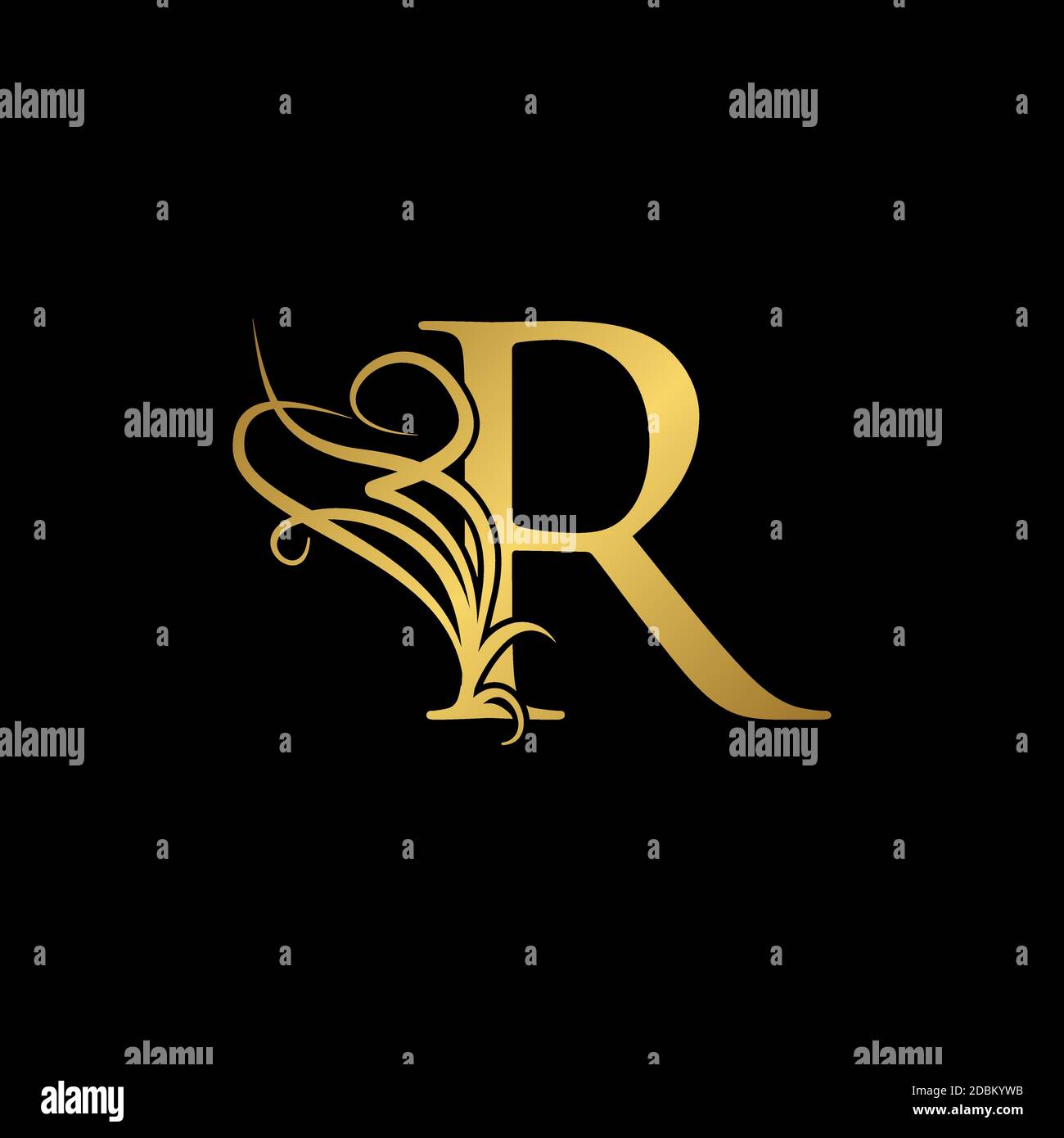 Gold luxury Initial R letter logo icon concept monogram ornate vector ...