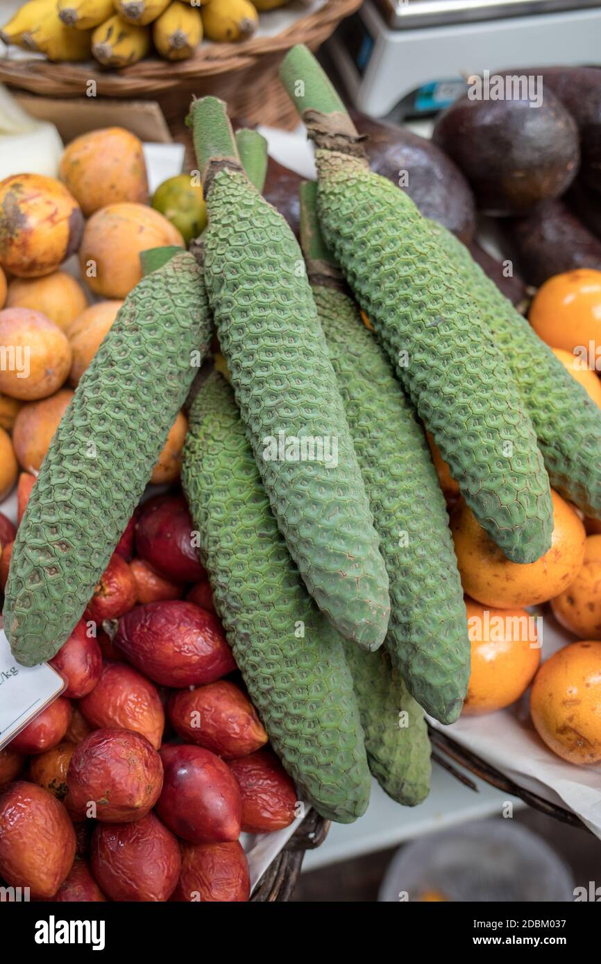 Ananas-banana fruit (Monstera deliciosa) at Mercado Dos Lavradores.  Funchal, Madeira, Portugal Stock Photo - Alamy