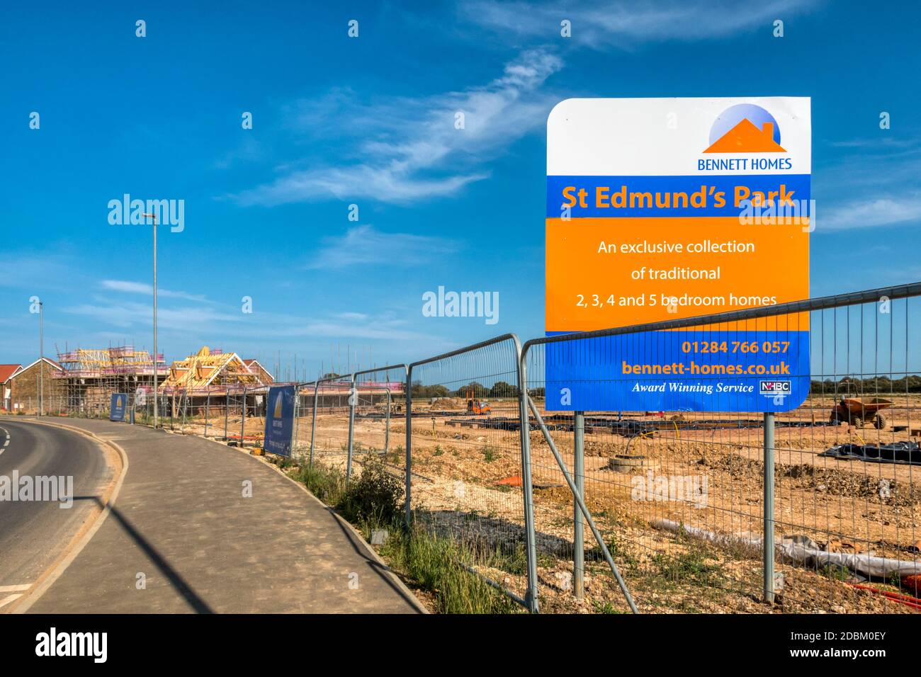 Sign for St Edmund's Park - a new estate of houses by Bennett Homes being built on a greenfield site on the edge of Hunstanton in north Norfolk. Stock Photo