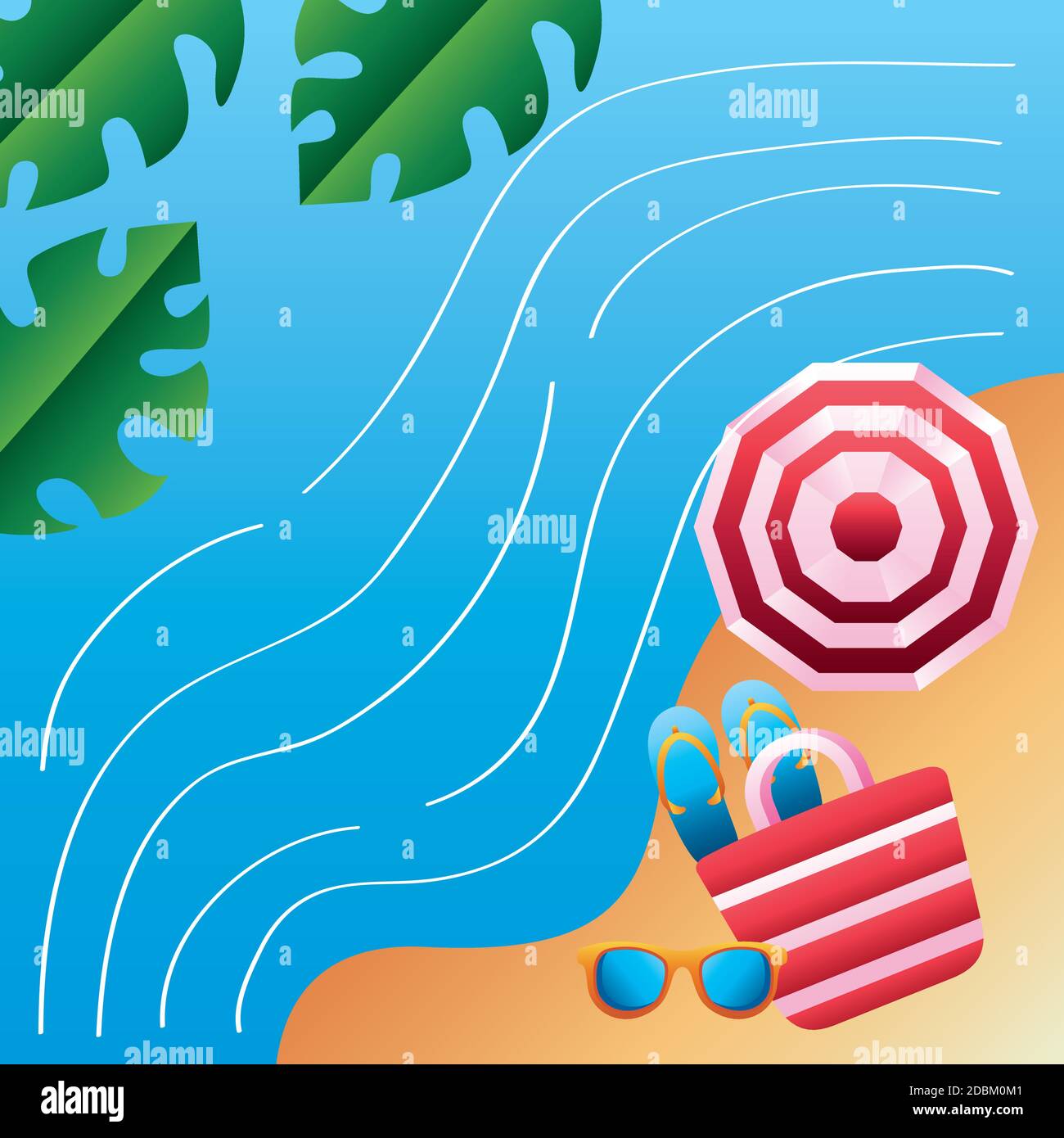 hello summer season with umbrella on the beach vector illustration ...