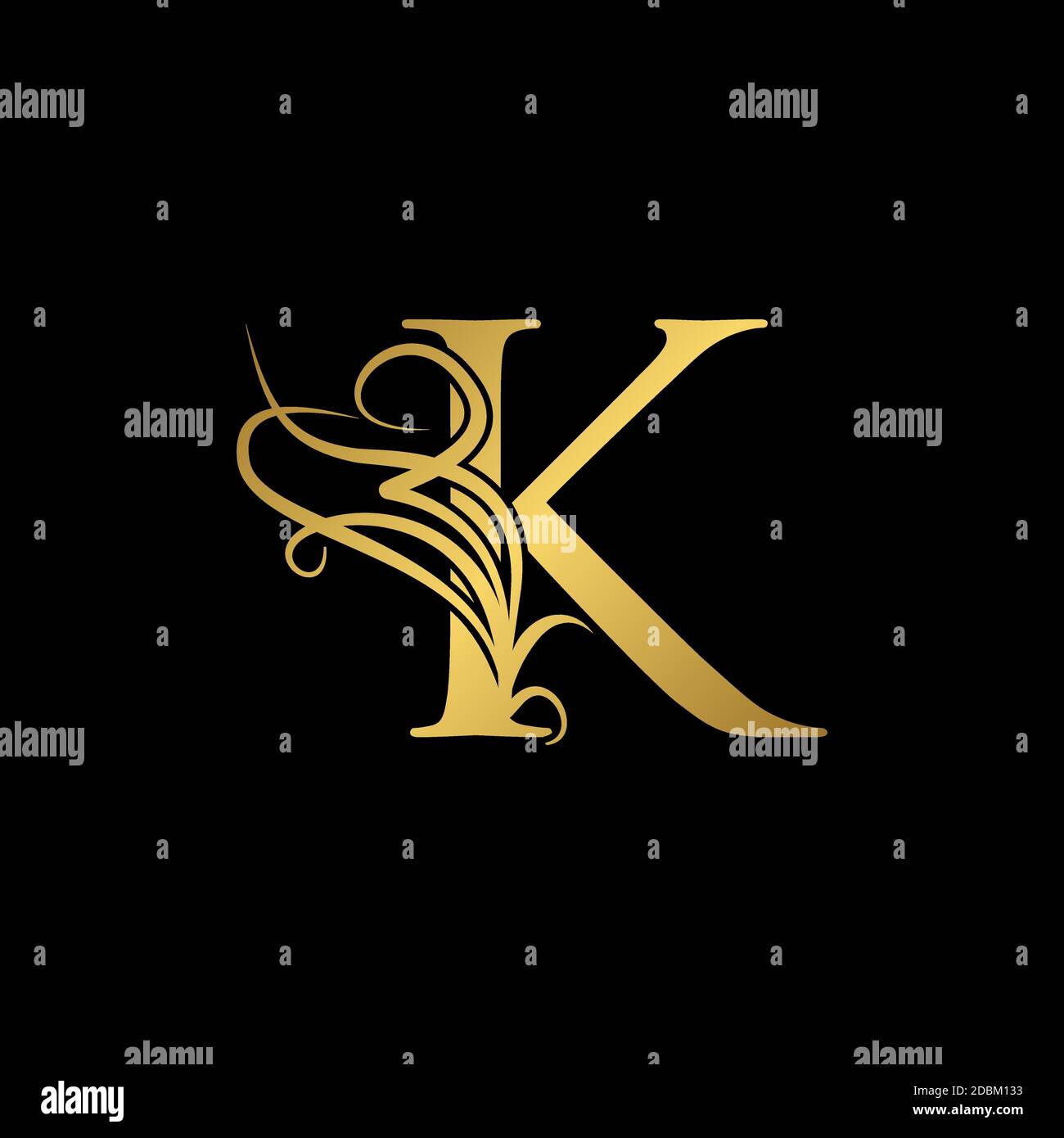 Gold luxury Initial K letter logo icon concept monogram ornate vector ...